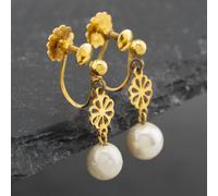Second Hand Vintage Yellow Gold 20mm Cultured Pearl Screw Back Fittings Dropper Earrings 41172582