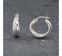 Second Hand White Gold 19mm Patterned & Plain Hoop Earrings 41173557