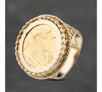 Second Hand Yellow Gold 1914 Half Sovereign Coin Ring 41201237