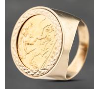 Second Hand Yellow Gold 1982 Queen Elizabeth II Half Sovereign Coin Ring 41201226