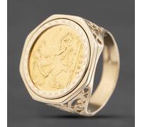 Second Hand Yellow Gold 1982 Queen Elizabeth II Half Sovereign Coin Ring 41201228
