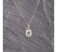 Second Hand Yellow Gold Aquamarine Cushion Shaped Split Claw Set Pendant & 18 Inch Curb Chain 41142940