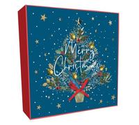 SECOND NATURE Box Of 6 Luxury Christmas Cards Festive Xmas Tree Hand-Finished Sparkle Range - Boxed Cards Foil, Envelope, Red Ribbon, Keepsake, Mail-Ready, Embellished Gold Leaves, 3D Stars