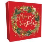 SECOND NATURE Box Of 6 Luxury Christmas Cards Woodland Wreath Hand-Finished Sparkle Range - Boxed Cards Embossed, Red, Gold Foil, Gift, Envelope Included, Multipack, Embellished, Xmas Wishes