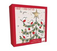 SECOND NATURE Crisis Charity Christmas Cards Box Of 8 Robin & Tree Cards Support Homelessness - Charity Joyful, Elegant, Eco-Friendly, Heartfelt, Gold Foil Details, Christmas Tree, Crisis