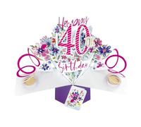 Second Nature Female 40th Birthday Pop Up Card with Flowers