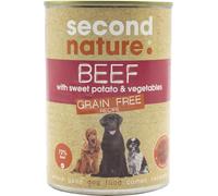 Second Nature Grain Free Wet Dog Food Tins - High Protein Beef & Sweet Potato - Natural, Grain Free Dog Food Pate Pet Food - Multipack 395g (Pack of 12 Cans)