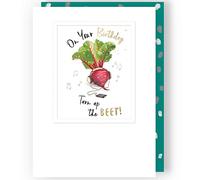 Second Nature Ha-Pea-Days! 'Beetroot with Headphones' Turn up the beet! Birthday Greeting Card, Multi,HPD002