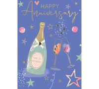 SECOND NATURE Hand-Finished Anniversary Greeting Card Sparkling Champagne Flutes Embellished - Yours Truly Elegant Design, Heartfelt Message, Gold Foiling, Eco-Friendly, Charming Details
