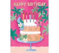 SECOND NATURE Hand-Finished Birthday Card Pink Cake & Bird Happy Birthday Celebration For Her - Yours Truly Handmade Quality, Vibrant Design, Heartfelt Connections, Memorable Keepsake