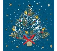 SECOND NATURE Hand-Finished Christmas Card Festive Xmas Tree Luxury Sparkle Range - Single Card Embossed Festive Scene, Easy Post, Gold Foil, Red Ribbon, Keepsake, Contemporary Design, Red Gems