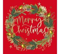 SECOND NATURE Hand-Finished Christmas Card Woodland Wreath Luxury Sparkle Range - Single Card Embossing, Foil, Red Envelope, Keepsake, Hand Embellished, Xmas Greetings, Special