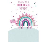 SECOND NATURE Hand-Finished Dino-Tastic Birthday Card Embellished Googly Eye For Her For Girls - Yours Truly Cheerful, Pink Foil, Keepsake, Eco-Friendly, Joyful, Pink Dinosaur, Memorable