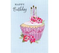 SECOND NATURE Hand-Finished Floral Cupcake Birthday Card Glittered Embellished For Her - Yours Truly Heartfelt Gesture, Charming Design, Eco-Friendly, Stylish, Cherish Moments