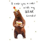 SECOND NATURE Hand-Finished Funny Birthday Card Made You A Cake With My Bear Hands - Yours Truly Whimsical Design, Foiled Details, Cheerful Bear Illustration, Eco-Friendly, Memorable Keepsake