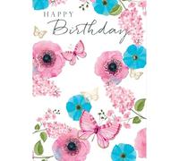 SECOND NATURE Hand-Finished Happy Birthday Card Embellished Flowers Butterflies For Her - Yours Truly Elegant Design, Heartfelt Message, Eco-Friendly, Crafted With Care, Delightful Keepsake