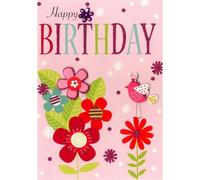 SECOND NATURE Hand-Finished Happy Birthday Card Pink Floral Embellished Card For Her - Yours Truly Floral Design, Heartfelt Moments, Keepsake, Thoughtful Gesture, Eco-Friendly, Vibrant Colours