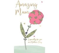 SECOND NATURE Hand-Finished Mother's Day Card Amazing Mum Embellished Flower Champagne Card - Champagne Elegant Design, Heartfelt Message, Eco-Friendly, 3D Details, Treasured Keepsake