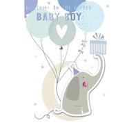SECOND NATURE Hand-Finished New Baby Boy Greeting Card Embellished Welcome To The World - Yours Truly Enchanting Design, Adorable Elephant, Colourful Balloons, Eco-Friendly, Lasting Keepsake