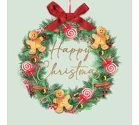 SECOND NATURE Individual Hand-Finished Christmas Card Embellished Gingerbread Wreath Design - Sparkle Foil Detail, Ribbon Bow, Envelope Included, Keepsake, 3D Details, Embellishments