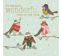 SECOND NATURE Individual Hand-Finished Christmas Card Embellished Joyful Robins Design - Sparkle Festive Birds, Foil Accents, Red Envelope Included, Pom Poms, Embellished, Special Xmas Card