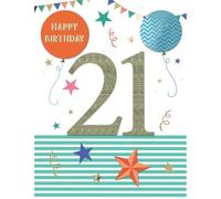 SECOND NATURE Large Embellished A4 21st Birthday Greeting Card Balloons & Stars 21 Today - All For One Stylish Design, Heartfelt Gift, Personal Touch, Quality Craftsmanship, Eco-Conscious