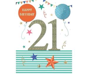 SECOND NATURE Large Embellished A4 21st Birthday Greeting Card Balloons & Stars 21 Today - All For One Stylish Design, Heartfelt Gift, Personal Touch, Quality Craftsmanship, Eco-Conscious