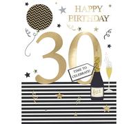SECOND NATURE Large Embellished A4 30th Birthday Greeting Card Time To Celebrate! 30 Today - All For One Milestone, Elegant, Gold-Foiled, Personal Messages, Eco-Friendly, Keepsake