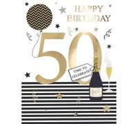 SECOND NATURE Large Embellished A4 50th Birthday Greeting Card Time To Celebrate! 50 Today - All For One Elegant Design, Gold Foil, Handmade, Memorable Keepsake, Eco Friendly