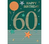 SECOND NATURE Large Embellished A4 60th Birthday Greeting Card Balloons & Stars 60 Today - All For One Vibrant Design, Heartfelt Wishes, Eco-Friendly, Keepsake, Special Occasion