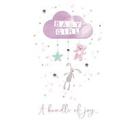 SECOND NATURE Large Embellished A4 New Baby Girl Greeting Card Congratulations Bundle Of Joy - All For One Enchanting Design, Keepsake, Heartfelt Wishes, Sustainable, Teddy And Bunny Themes