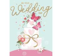 SECOND NATURE Large Embellished A4 On Your Wedding Day Greeting Card Cake With Butterflies - All For One Handmade, Artistic Design, Heartfelt Congratulations, Timeless Keepsake, Eco-Friendly