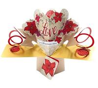 Second Nature "Love Heart and Poinsettias" Pop Up Christmas Card