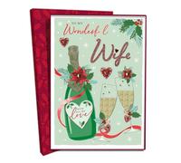 Second Nature Luxury Boxed Christmas Card - To My Wonderful Wife - Large 30cm x 21cm Hand-Finished Greeting with Gem Embellishments - Elegant Festive Card for Her
