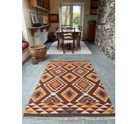 Second Nature Online Alwar Geometric Kilim Rug In Brown Red Orange Design / 180 Cm X 270 Cm