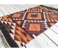 Second Nature Online Alwar Geometric Kilim Rug In Brown Red Orange Design / 75 Cm X 120 Cm
