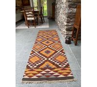 Second Nature Online Alwar Geometric Kilim Rug In Brown Red Orange Design / 75 Cm X 240 Cm
