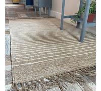 Second Nature Online - BEKAL Area Rug | Sand Beige and Off White Pin Stripe Weave of Cotton Jute Yarn | Hand Woven | Ethical Trade | Eco-Friendly (70 x 200 cm)