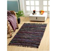 Second Nature Online Blue Multi Colour Festival Rag Rug Medium Hand Made Reversible Mat GoodWeave Certified 75 cm x 120 cm