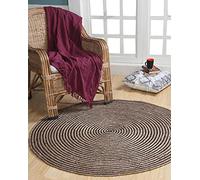 Second Nature Online CHAKKAR DARK Medium Stripe Braided Jute Round Rug 120 cm Diameter