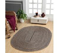 Second Nature Online Chakkar Dark Stripe Oval Jute Beige Black Rug / 120 Cm X 180 Cm