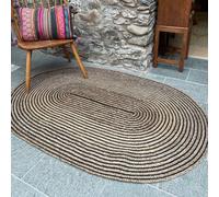Second Nature Online Chakkar Dark Stripe Oval Jute Beige Black Rug / 90 Cm X 150 Cm