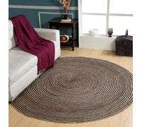 Second Nature Online Chakkar Dark Stripe Round Jute Beige Black Rug / 150 Cm Diameter