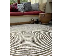 Second Nature Online CHAKKAR PALE Medium Stripe Braided Jute Round Rug 120 cm Diameter
