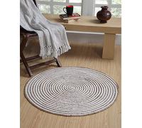 Second Nature Online CHAKKAR PALE Medium Stripe Braided Jute Round Rug 90 cm Diameter