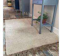 Second Nature Online Colva Thin Rug Cotton And Jute Yarn In Natural Striped Design / 90 Cm X 150 Cm
