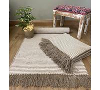 Second Nature Online Colva Thin Rug Pale Two Tone Natural Oatmeal Beige Stripe Flat Weave of Cotton Jute Yarn (120cm x 180cm)