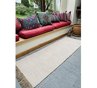 Second Nature Online Colva Thin Rug Pale Two Tone Natural Oatmeal Beige Stripe Flat Weave of Cotton Jute Yarn (70cm x 200cm)