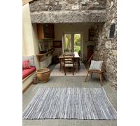 Second Nature Online Denim Blue Rug Washable Cotton Flat Weave / 90 Cm X 150 Cm