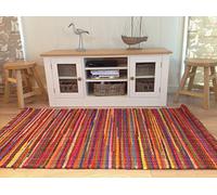 Second Nature Online Festival Extra Large Eco Friendly Multi Colour Stripe Fringed Rag Rug Hand Woven with Recycled Fabric Strips 240 cm x 300 cm
